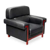 Modern Wooden Accent Arm Chair in sleek black leather with wooden frame, perfect for adding style and comfort to any living space.