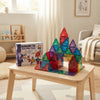 Colorful 3D structure built with a 38-Piece Magnetic Building Tiles Set on a table.