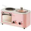 Multifunctional Breakfast Machine in pink color with stovetop and toaster features for quick breakfast preparation.