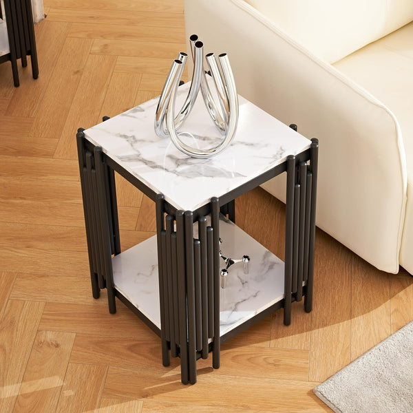 Marble End Table with 2-Tier Open Storage Shelves featuring a modern design and stylish decor.
