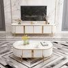 Modern TV Stand and Coffee Table Set featuring elegant design and luxurious finishes in a stylish living room.