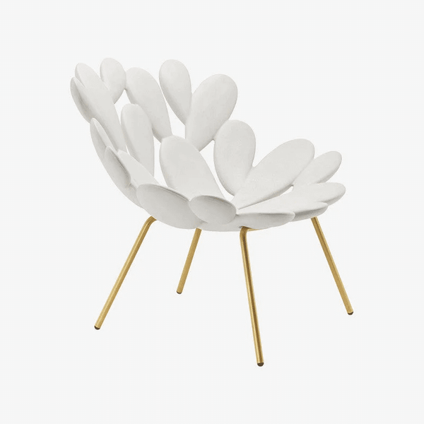 Modern Urban Ease Contour Lounge Chair with flower petal design and gold legs, perfect for chic living spaces.