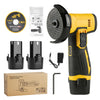 19500RPM Mini Angle Grinder Tool Bench Polisher 4.5 Inch with charger, batteries, and accessories in the image.