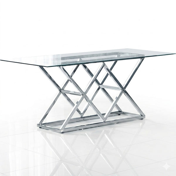 Modern Geometric Chrome Glass Dining Table