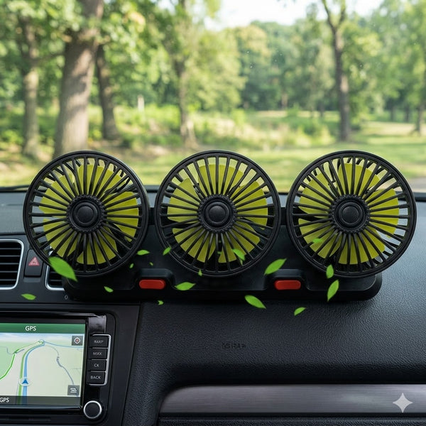 Universal Car Cooling Fan with Dual Head Rotatable Adjustment