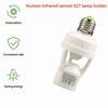 E27 Motion Sensor Light Socket displaying features like automativism, convenient safety, and energy saving.