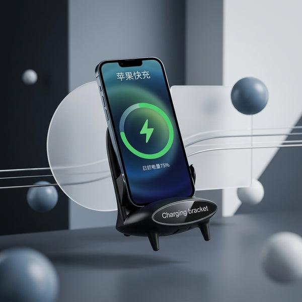 Desktop Magnetic Wireless Charging Bracket showcasing a smartphone charging with a sleek design