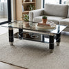 Coffee Table with Glass Top - Black featuring a sleek design, tempered glass top, and modern style in a living room setting.
