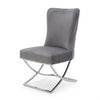 Grey Upholstered Dining Chair with Silver Frame showcasing modern design and comfort.