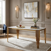 Mirren Luxury Marble Dining Table featuring a polished marble surface and gold metallic legs in an elegant interior setting.