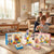 A child assembling the Gear Motion Electric Building Block Set with family in a cozy living room.