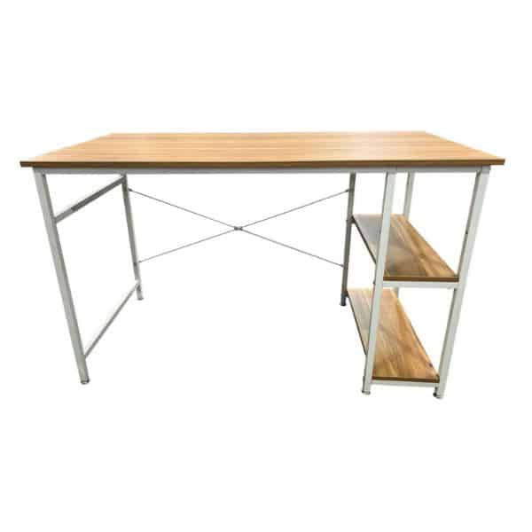 Compact Industrial Wooden Computer Desk with Shelves featuring a spacious tabletop and built-in shelves for organization