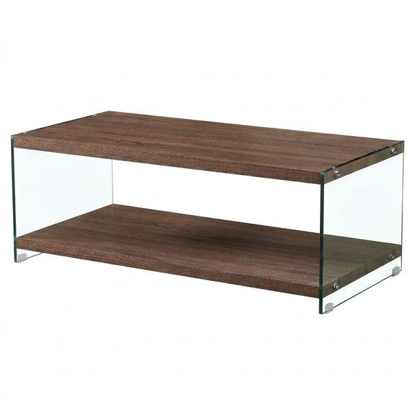 Rectangle Wooden Top Coffee Table showcasing a stylish wooden surface with glass sides, perfect for modern living rooms.