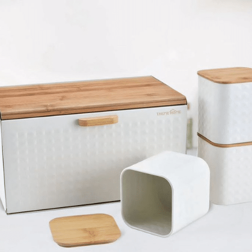 Perfect Dealz Elegant Wooden Bread Box with Matching Canisters