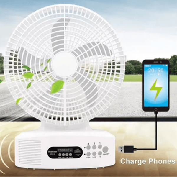 Perfect Dealz Solar-Powered Fan with Bluetooth Speaker & LED Light