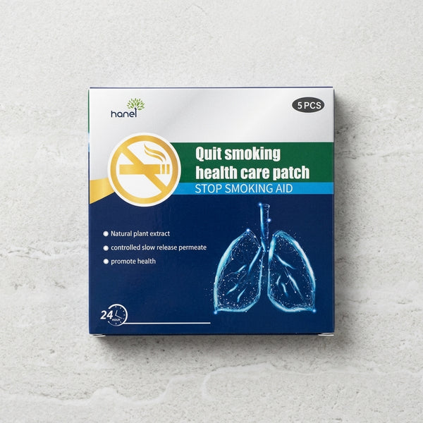 Herbal Anti-Smoking Patches box with quit smoking instructions and health benefits listed.