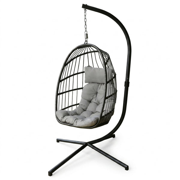 Steel Frame Hanging Egg Chair with cushioned seat for indoor or outdoor relaxation.