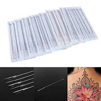 50 Tattoo Needles 1203RL Set displayed in packaging for precise, professional tattooing with durable, stainless steel needles.