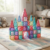 Colorful castle made from 58-Piece Magnetic Diamond Building Blocks in a bright room.