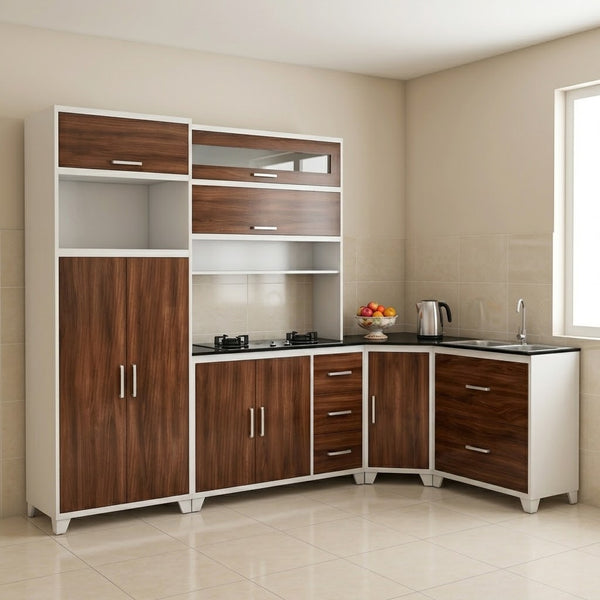 Multi-Piece Modular Kitchen Unit in a Brown and White Finish