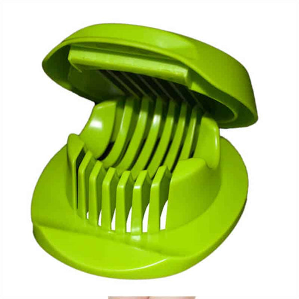 2 in 1 Egg Slicer in green color, designed for evenly slicing hard-boiled eggs for salads and garnishes.