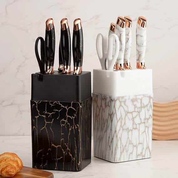 7 Piece Marble Kitchen Knife Set with Stand and Base image 0
