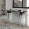 Luxury Glass Console Table with A-Shape Base showcasing modern design and elegance in a stylish interior setting.