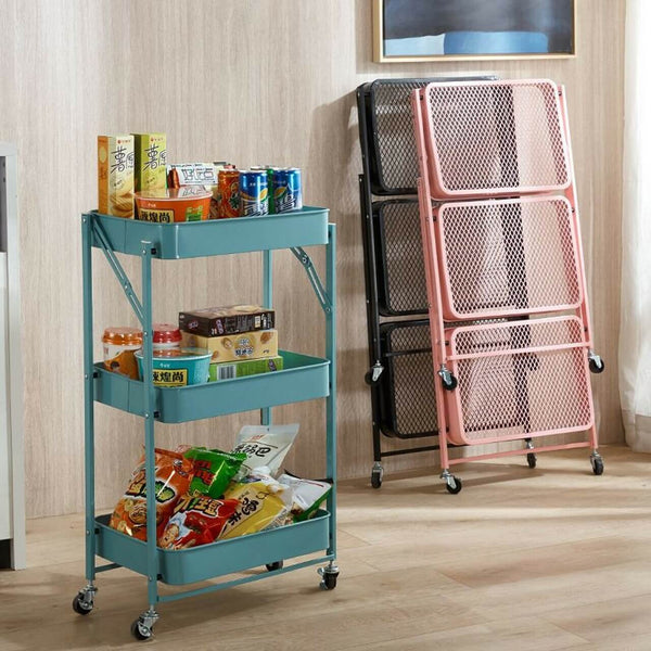 3 Tier Foldable Trolley Organizer Rack with Wheels image 3