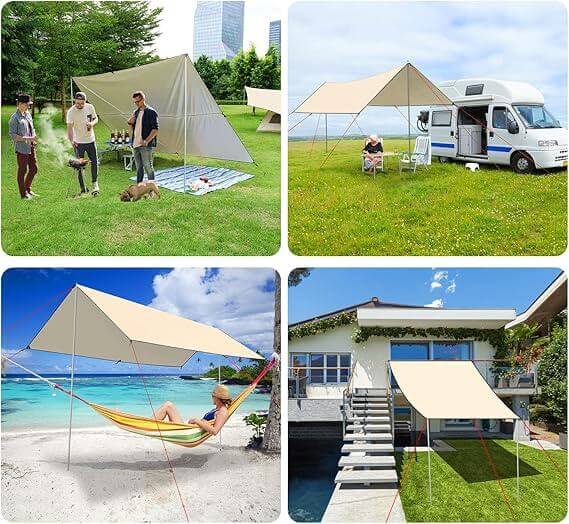 2 Pole Waterproof Camping Tarp and Sun Shelter Canopy Beach Tent image 0