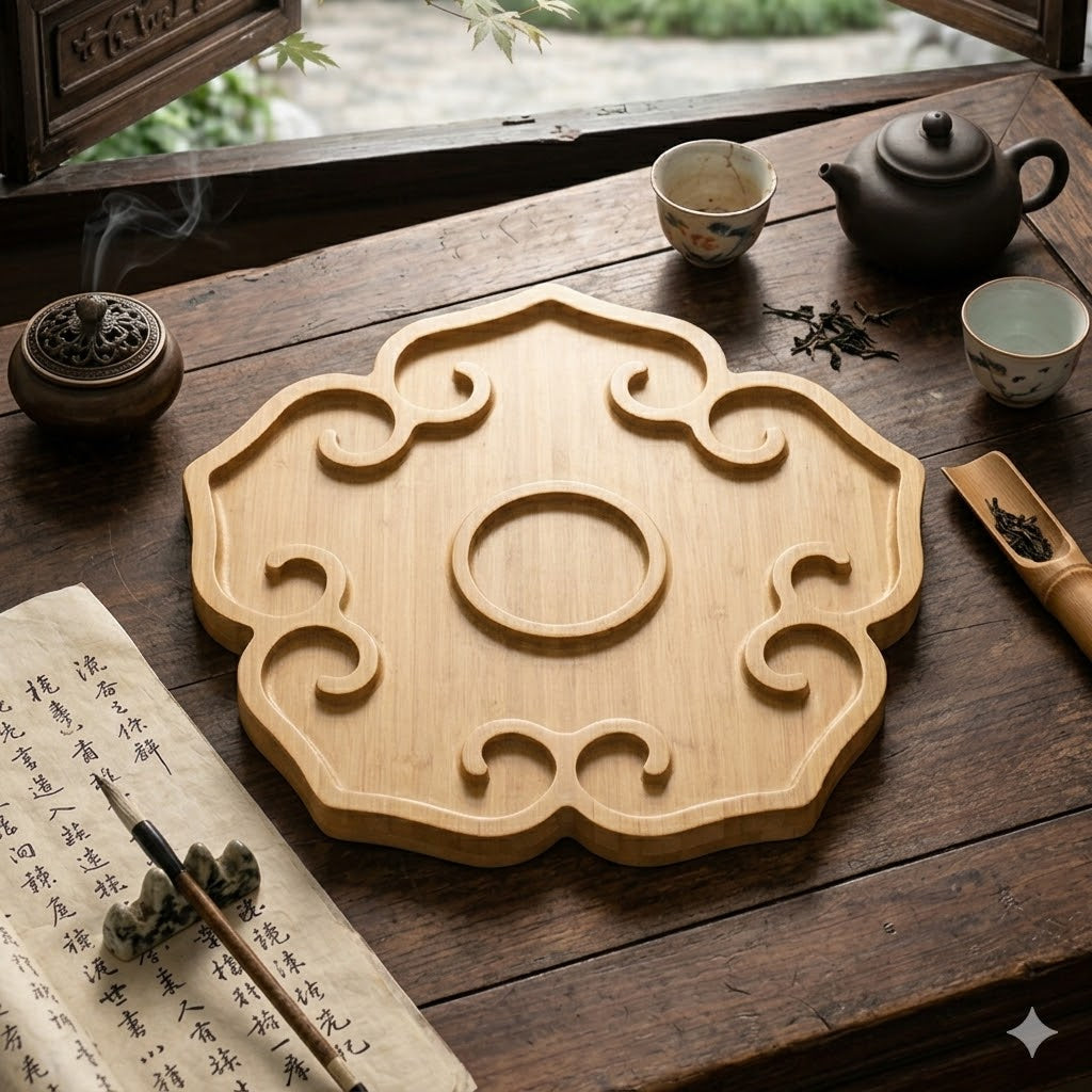 Scalloped Bamboo Serving Tray Round Platter – Perfect Dealz