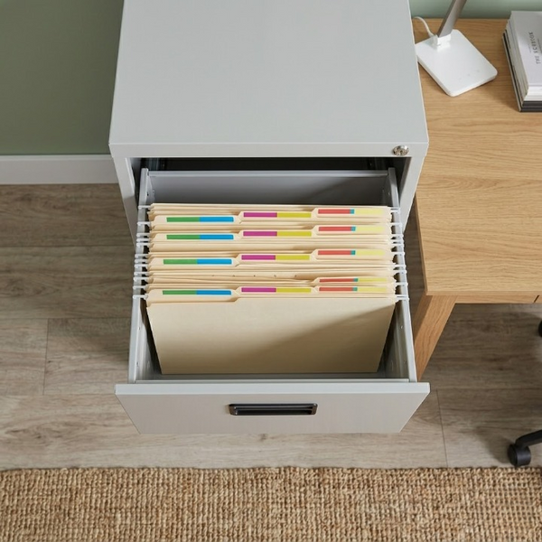 3-Drawer Heavy Duty Steel Filing Cabinet with organized files in a spacious drawer, perfect for office use.