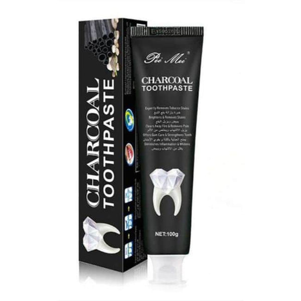 Teeth Whitening Charcoal Toothpaste Oral Care packaging showcasing activated charcoal formula and diamond accent