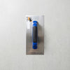 Top view of a Plastering Trowel with a blue handle on a silver metal surface.