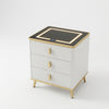 Smart Wireless Charging Bedside Table with Speakers featuring sleek design and illuminated charging surface.