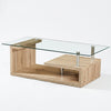 Tempered Glass Top Coffee Table with Oak Base showcasing modern design and practical surface space.