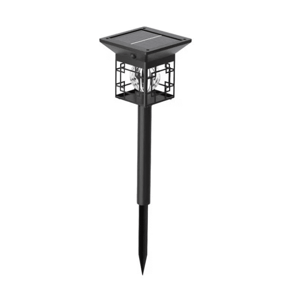 2-Pack Solar Garden Lights featuring a solar panel, decorative design, ideal for outdoor pathways, gardens, and patios.