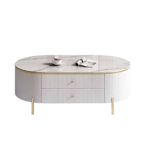 Storage Coffee Table in white and gold with elegant design and practical storage for modern living rooms.