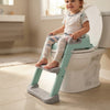 Child sitting on Foldable Children Potty Training Toilet Seat with Step Ladder, smiling and comfortably using the toilet.