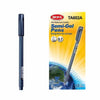 12 pcs Semi-Gel Ink Pen 0.7 Blue next to packaging showing features and uses for quality writing.