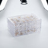 3-Layer Clear Acrylic Jewelry Organizer Box displaying neatly arranged jewelry in a transparent storage unit.