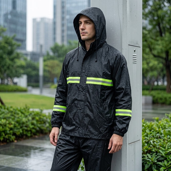 One Size Rain Coat with Reflective Strips
