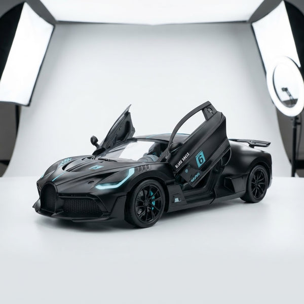 Black Racer Remote Control Toy Car with functional opening doors and detailed design showcasing a sleek black finish.