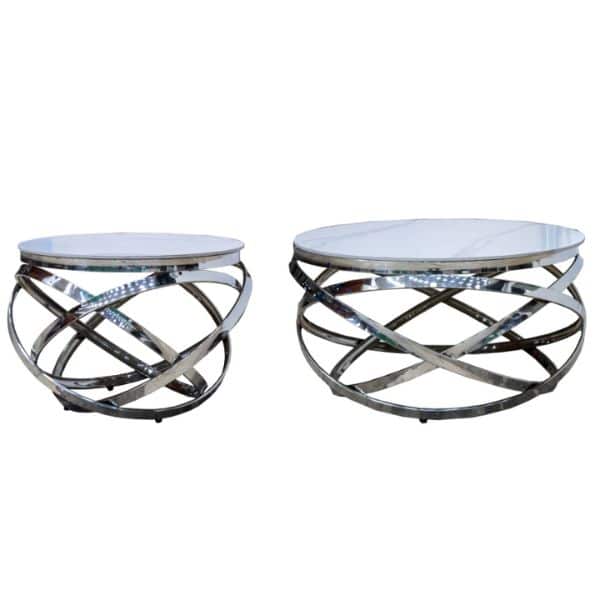 Nest Coffee Table Set showcasing modern elegance with faux marble tops and stylish metallic bases.
