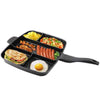 5 in 1 Magic Non Stick Frying Pan with various food items arranged in six compartments.