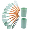 11 Piece Silicone Kitchen Utensil Set featuring various utensils and containers in a mint green color.