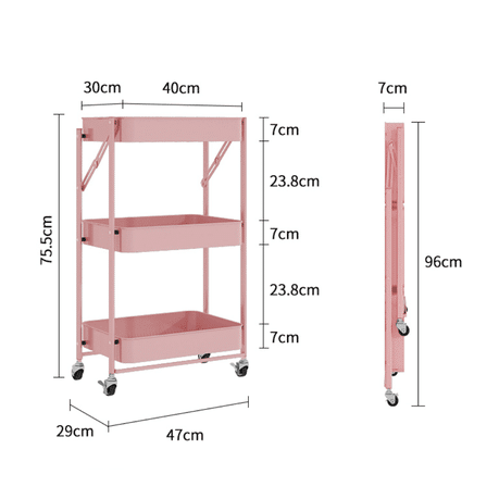 3 Tier Foldable Trolley Organizer Rack with Wheels image 8