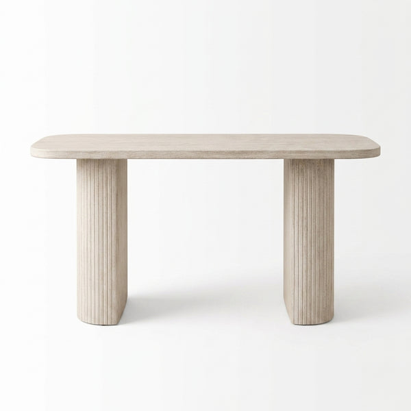 Modern Fluted Pedestal Console Table with minimalist design and soft, organic tones for a chic entryway decor.