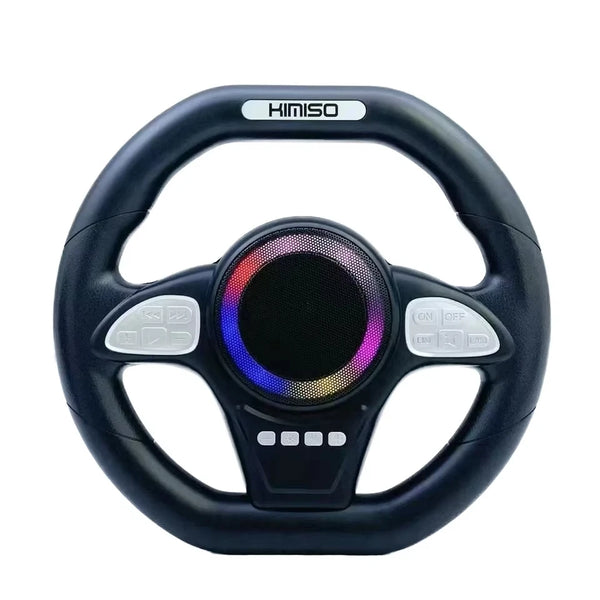 Steering Wheel Bluetooth Speaker featuring a multi-color speaker design and control buttons for easy audio access.