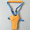 Baby Moon Walk toddler harness for confident first steps, featuring secure basket-based design in orange and blue.