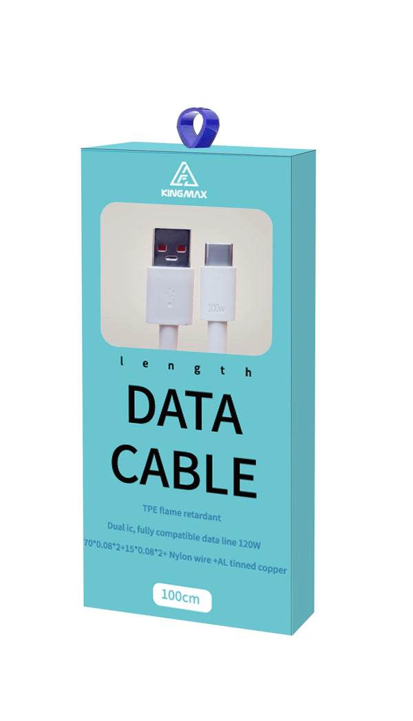 1M 120W 6A Type-C USB-C Cable packaging with detailed product information and durability features.